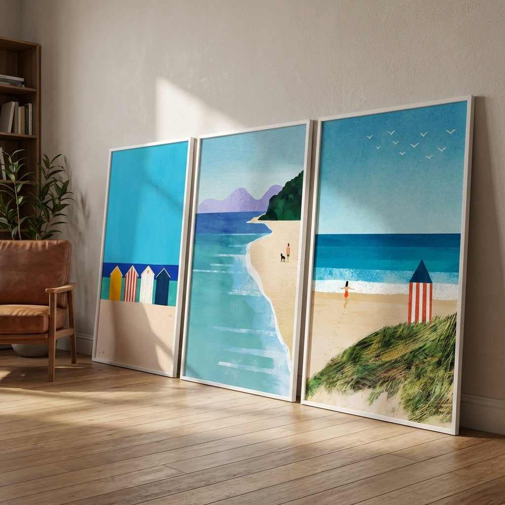 Brighton Beach Boxes Abstract Painting Trio by Henry Rivers