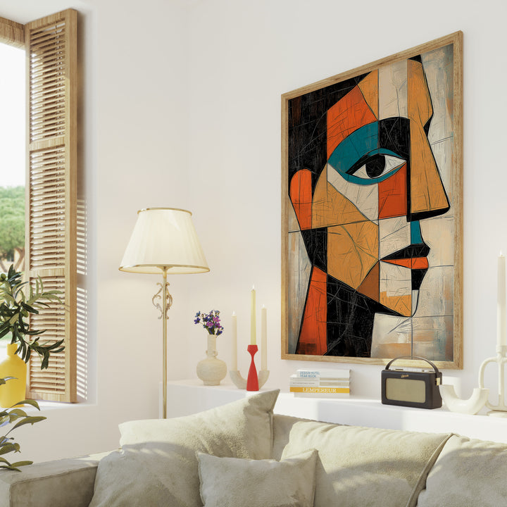 Cerulean Thought Cubism Artwork,livingroom,timber border