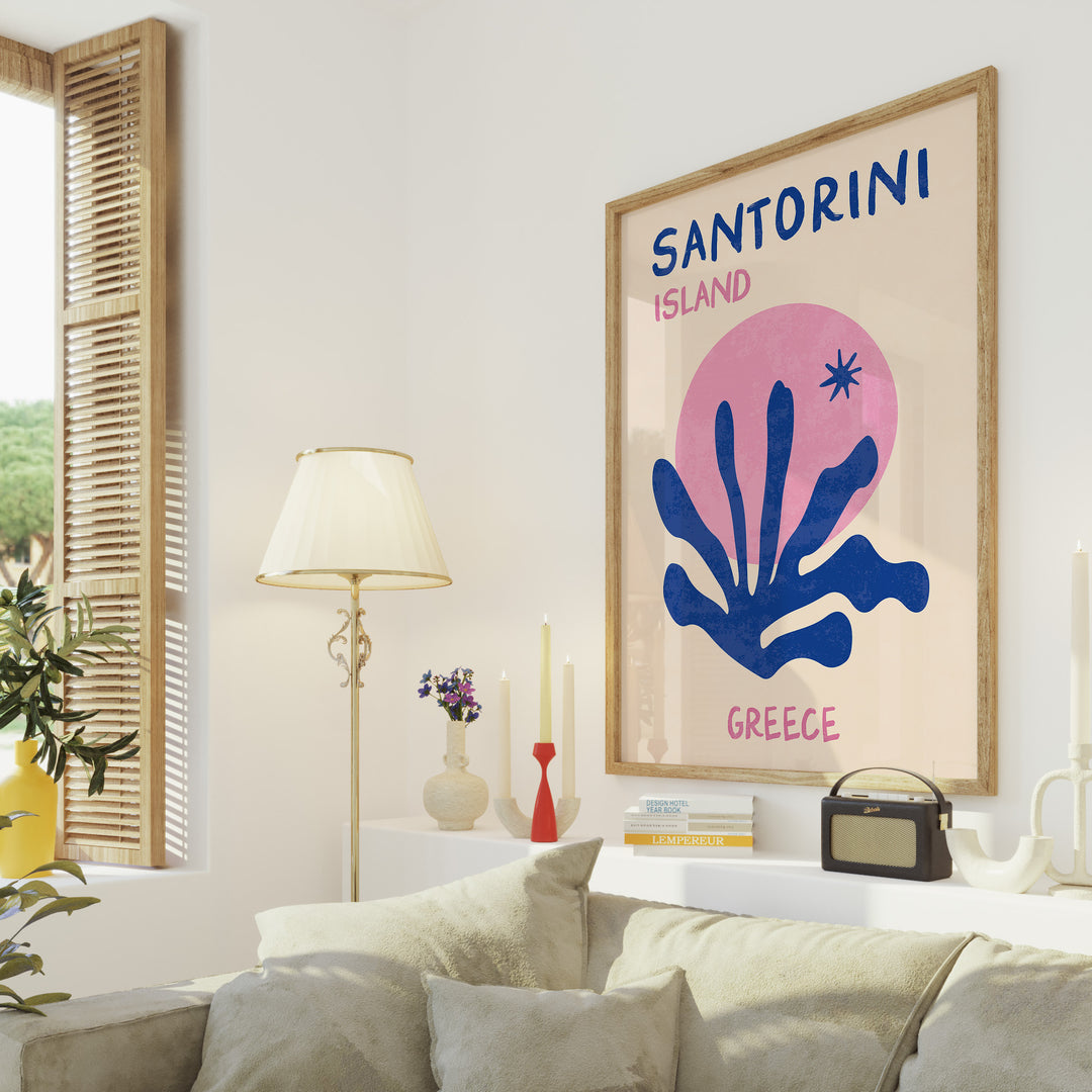 Santorini Isaland Greece Print,livingroom ,timber border