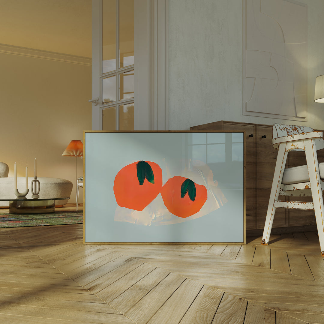 Abstract Orange Pair Kitchen Print,living room,timber border