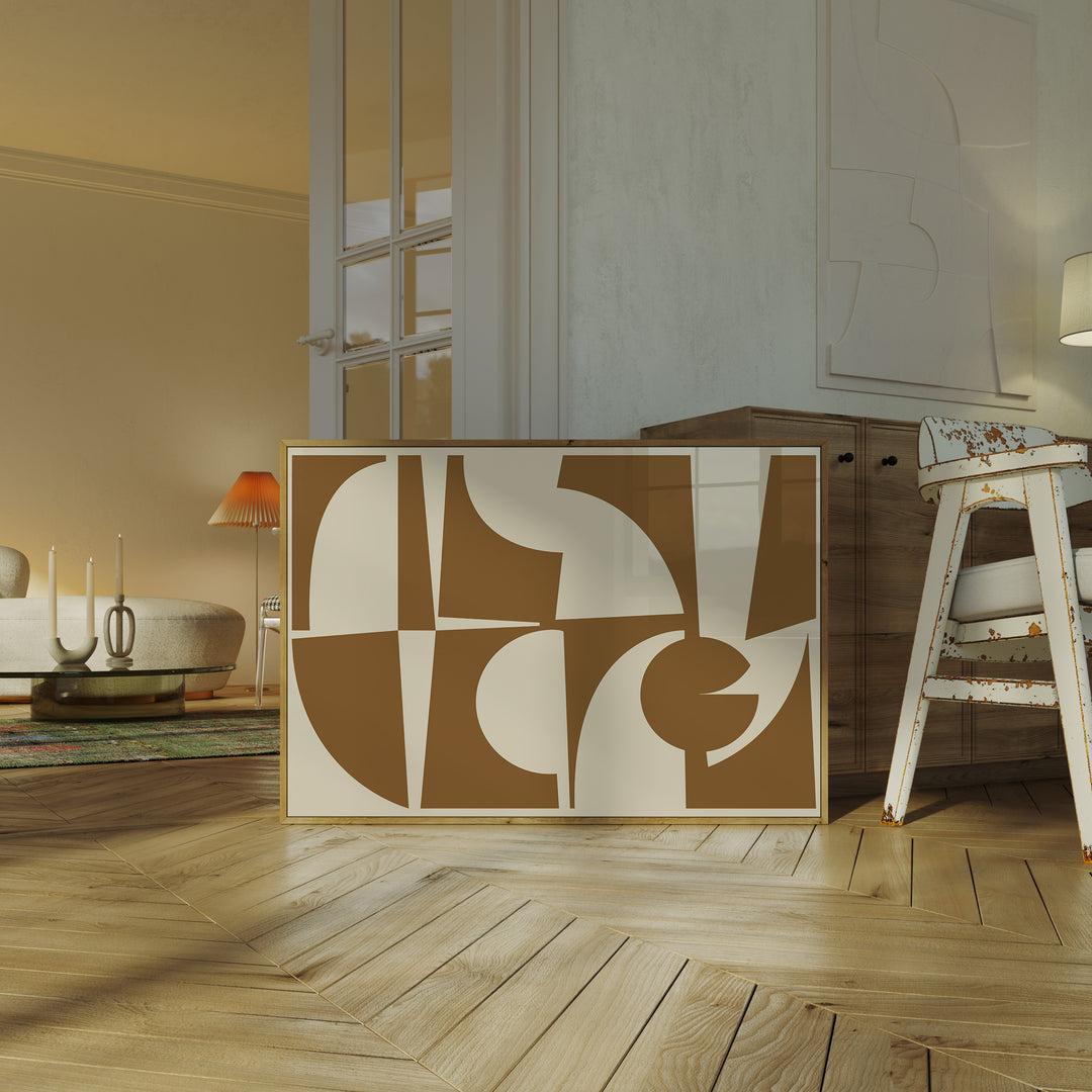 Geometric Brown Landscape Abstract by Maison Boot,gallery wall,timber border.