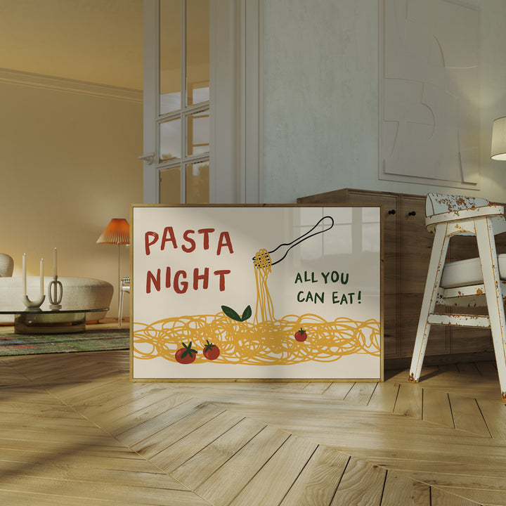 Pasta Night All You Can Eat Landscape Print,gallery,timber border