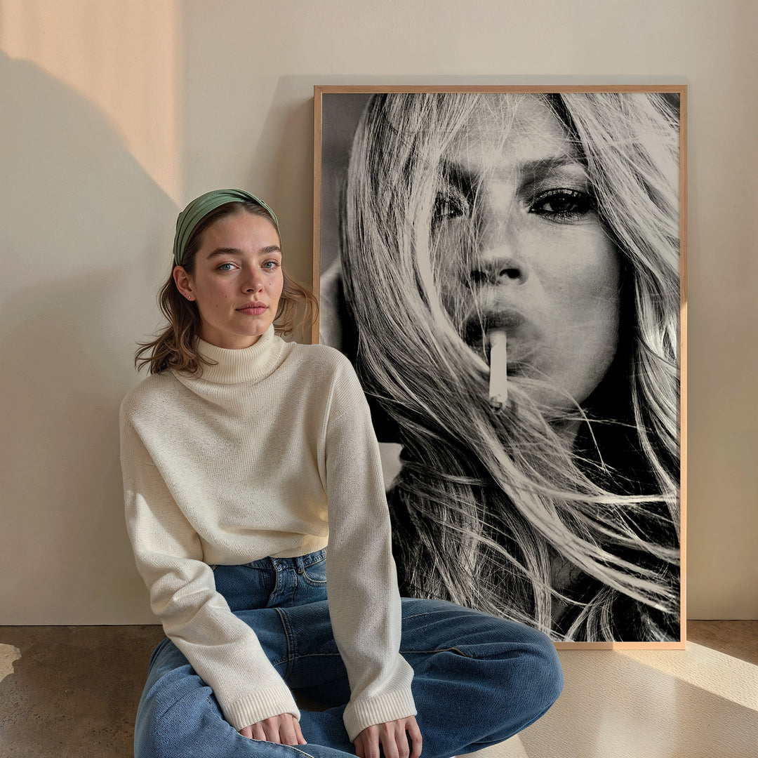 Kate Moss Smoking Photography Artwork,gallery wall,timber border