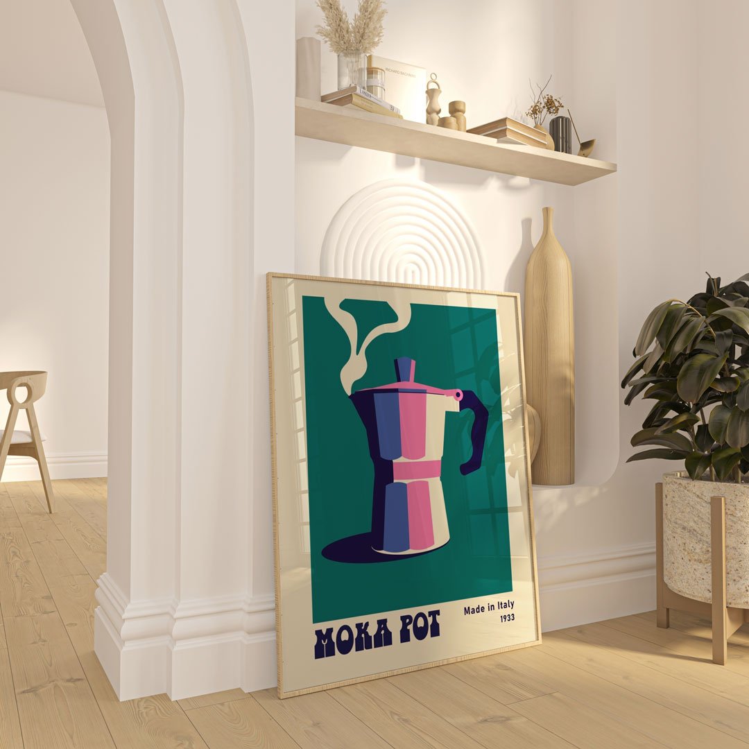 Moka Pot Italian Coffee Green Wall Art - Style My Wall