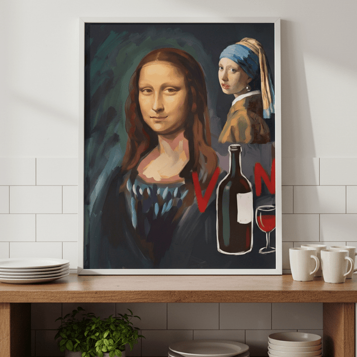 Mona Lisa with a Pearl Earring drinking Vino by Andres Alvarado Gavilanez wall - art - picture - poster