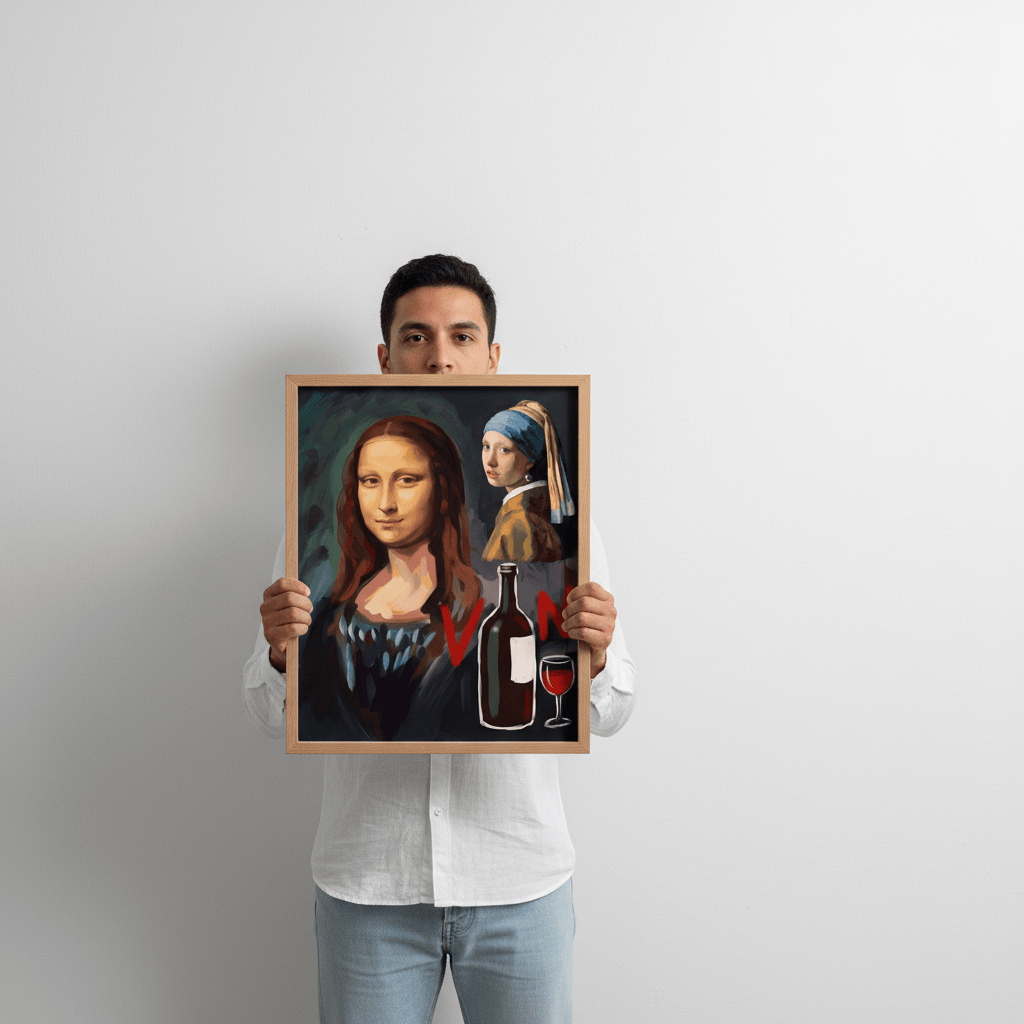 Mona Lisa with a Pearl Earring drinking Vino by Andres Alvarado Gavilanez wall - art - picture - poster