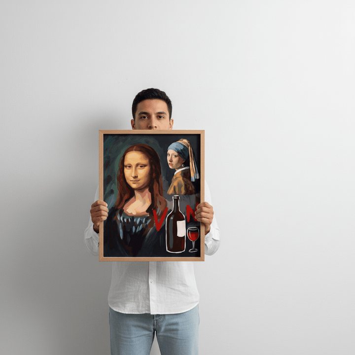 Mona Lisa with a Pearl Earring drinking Vino by Andres Alvarado Gavilanez wall - art - picture - poster