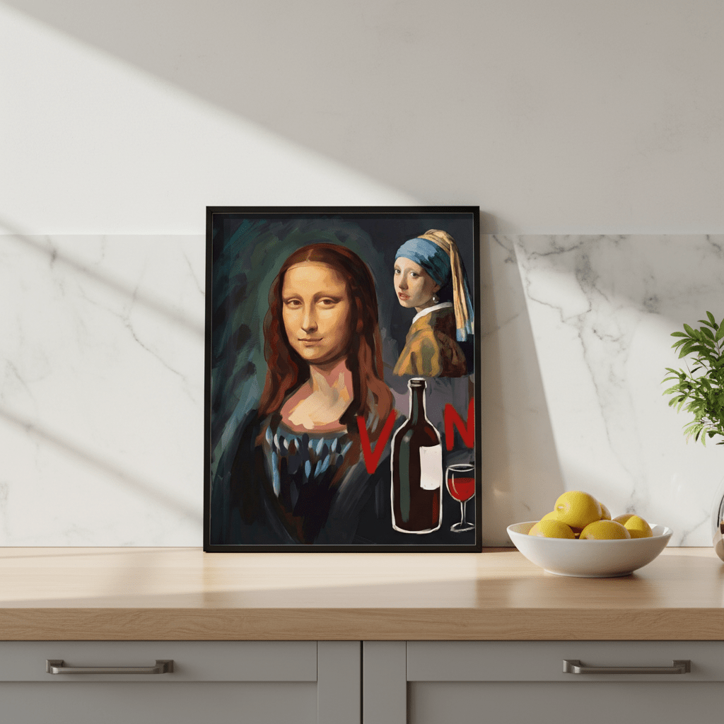 Mona Lisa with a Pearl Earring drinking Vino by Andres Alvarado Gavilanez wall - art - picture - poster