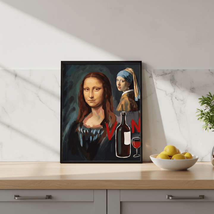 Mona Lisa with a Pearl Earring drinking Vino by Andres Alvarado Gavilanez wall - art - picture - poster