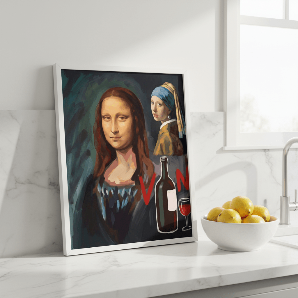 Mona Lisa with a Pearl Earring drinking Vino by Andres Alvarado Gavilanez wall - art - picture - poster
