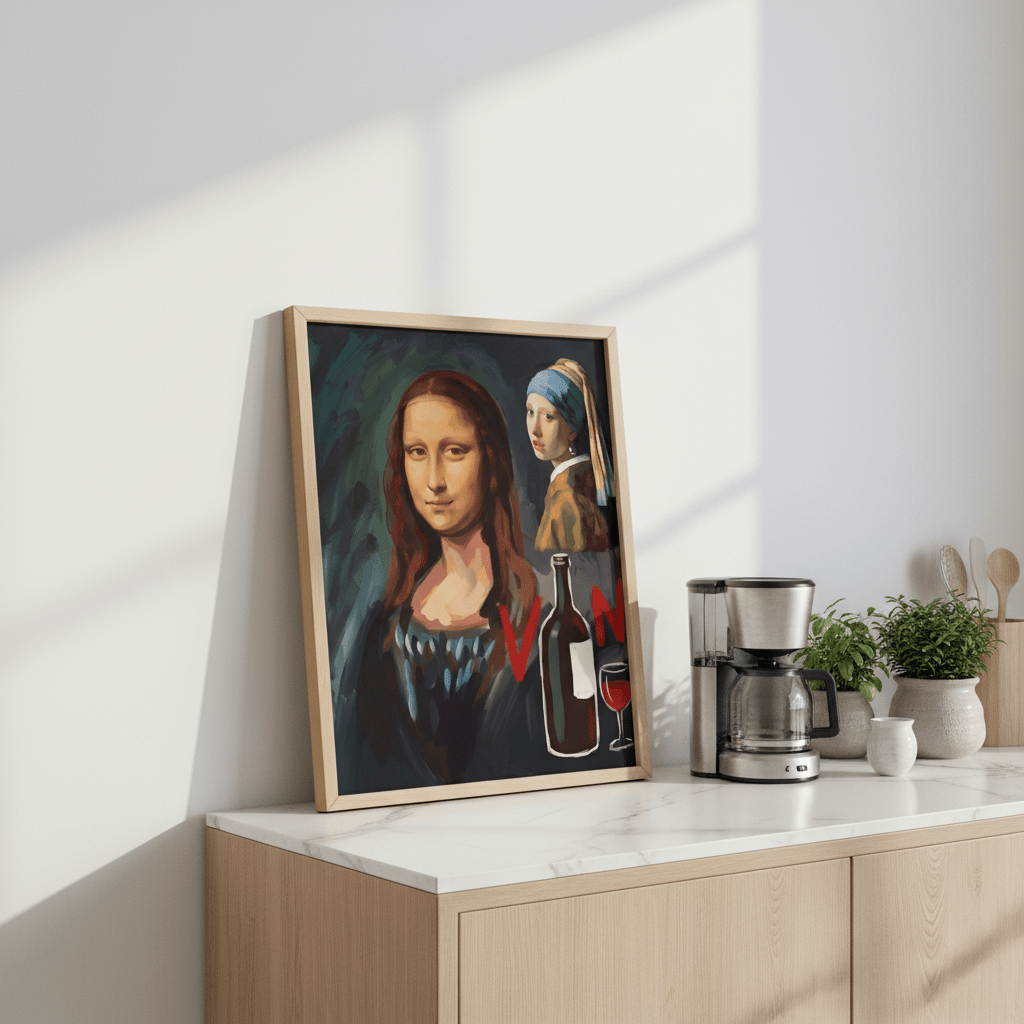 Mona Lisa with a Pearl Earring drinking Vino by Andres Alvarado Gavilanez wall - art - picture - poster