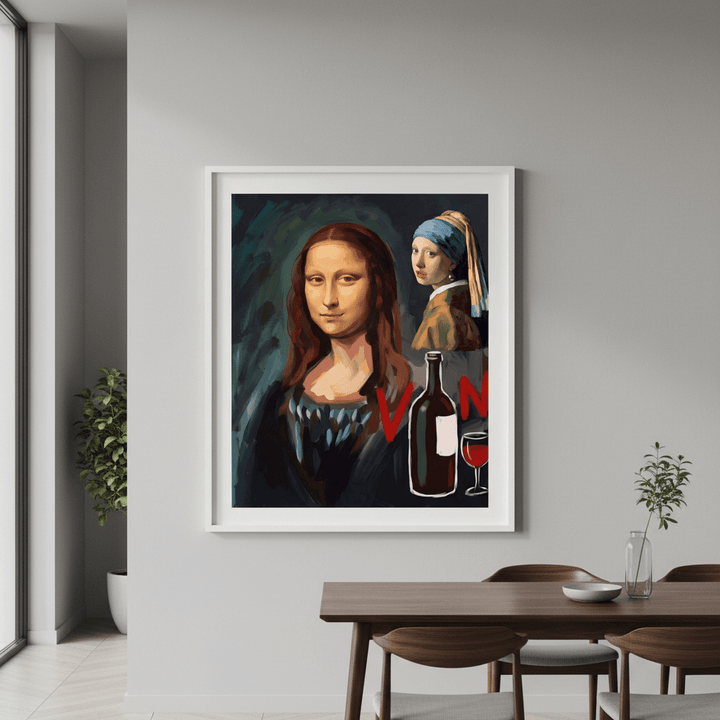 Mona Lisa with a Pearl Earring drinking Vino by Andres Alvarado Gavilanez wall - art - picture - poster