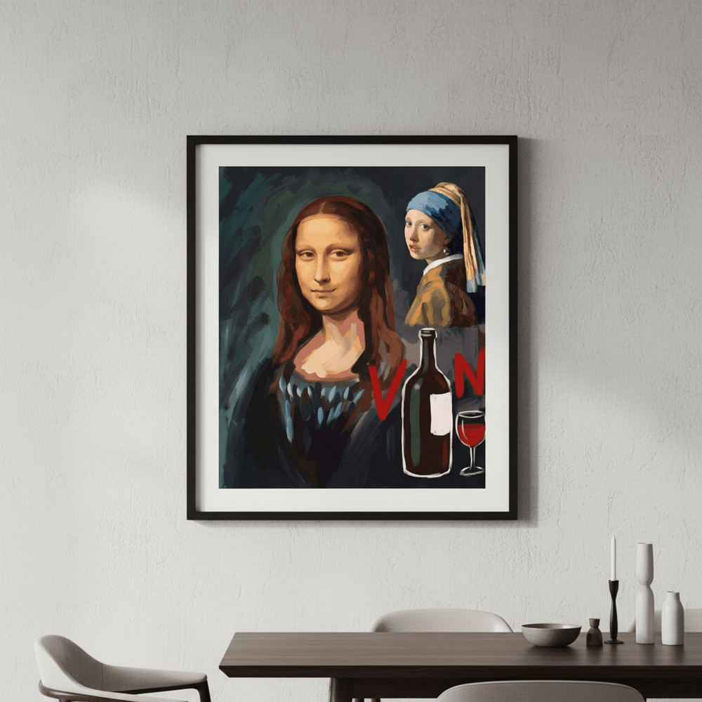 Mona Lisa with a Pearl Earring drinking Vino by Andres Alvarado Gavilanez wall - art - picture - poster