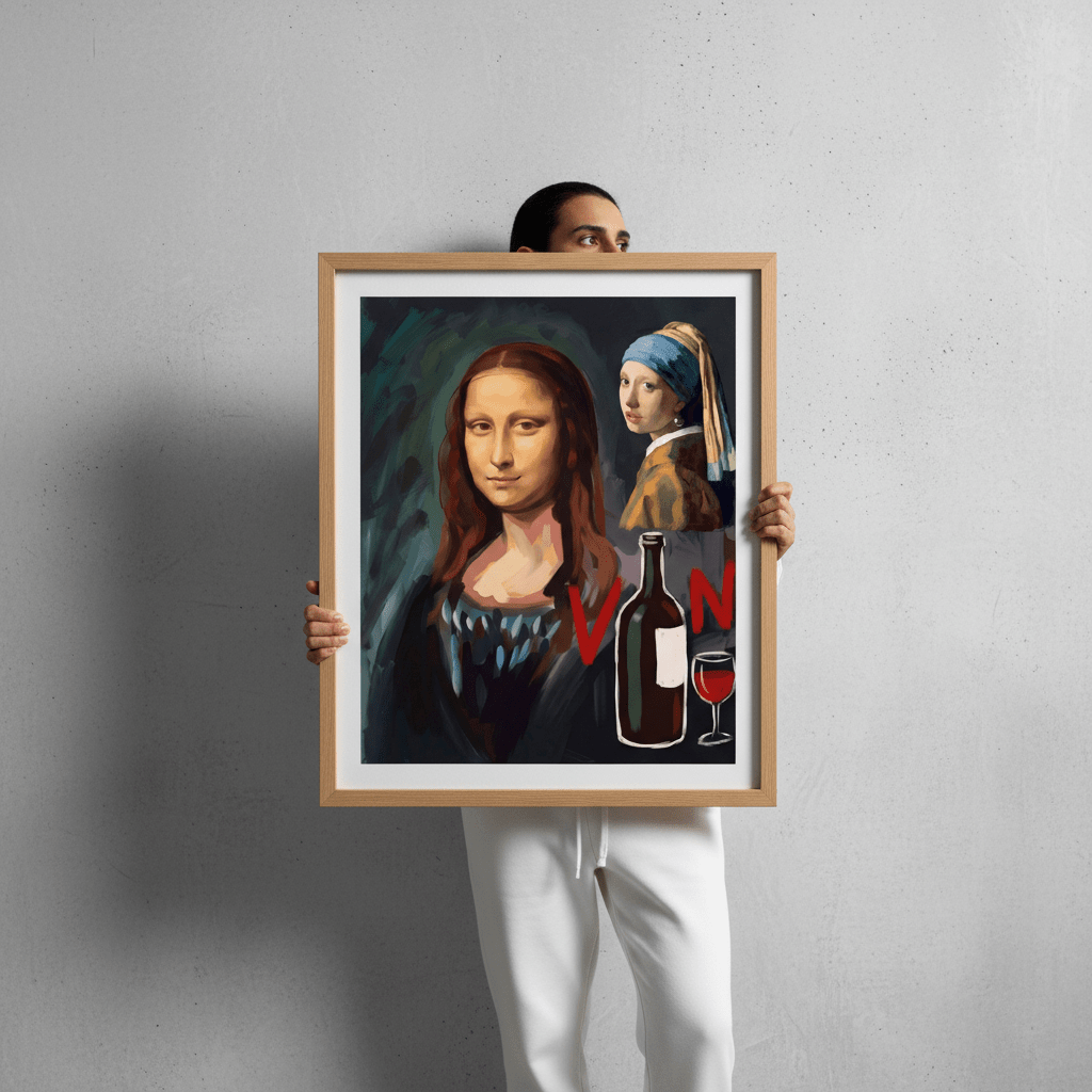 Mona Lisa with a Pearl Earring drinking Vino by Andres Alvarado Gavilanez wall - art - picture - poster