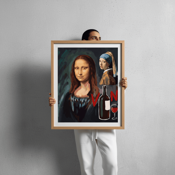 Mona Lisa with a Pearl Earring drinking Vino by Andres Alvarado Gavilanez wall - art - picture - poster