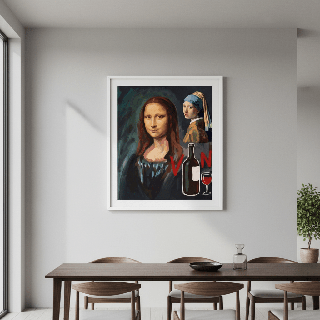 Mona Lisa with a Pearl Earring drinking Vino by Andres Alvarado Gavilanez wall - art - picture - poster