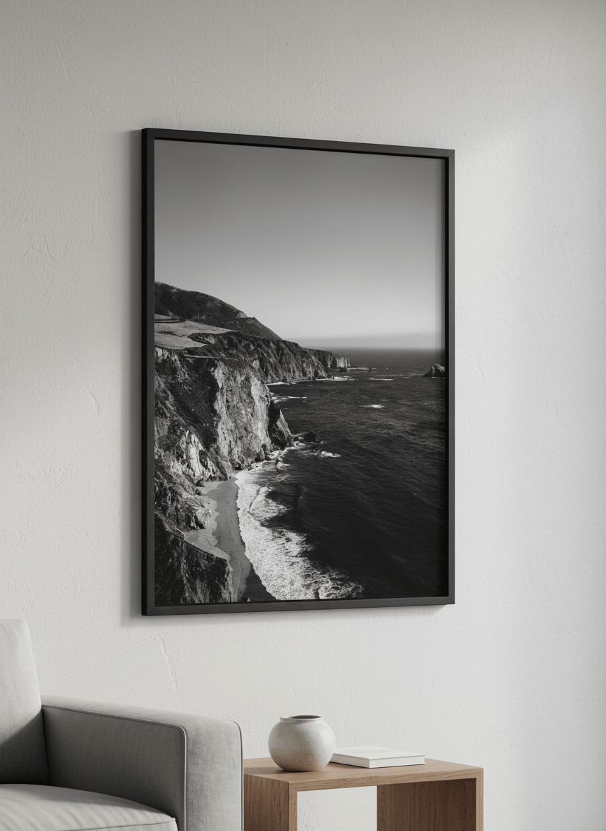 Modern wall art styled above a sofa in a neutral living room