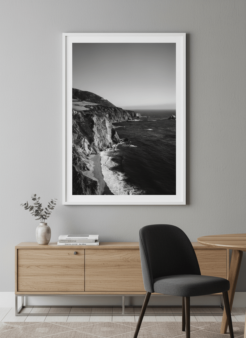 Wall art styled above a dining table in a contemporary home