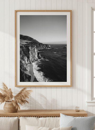 Neutral wall art displayed in a sunny coastal beach house