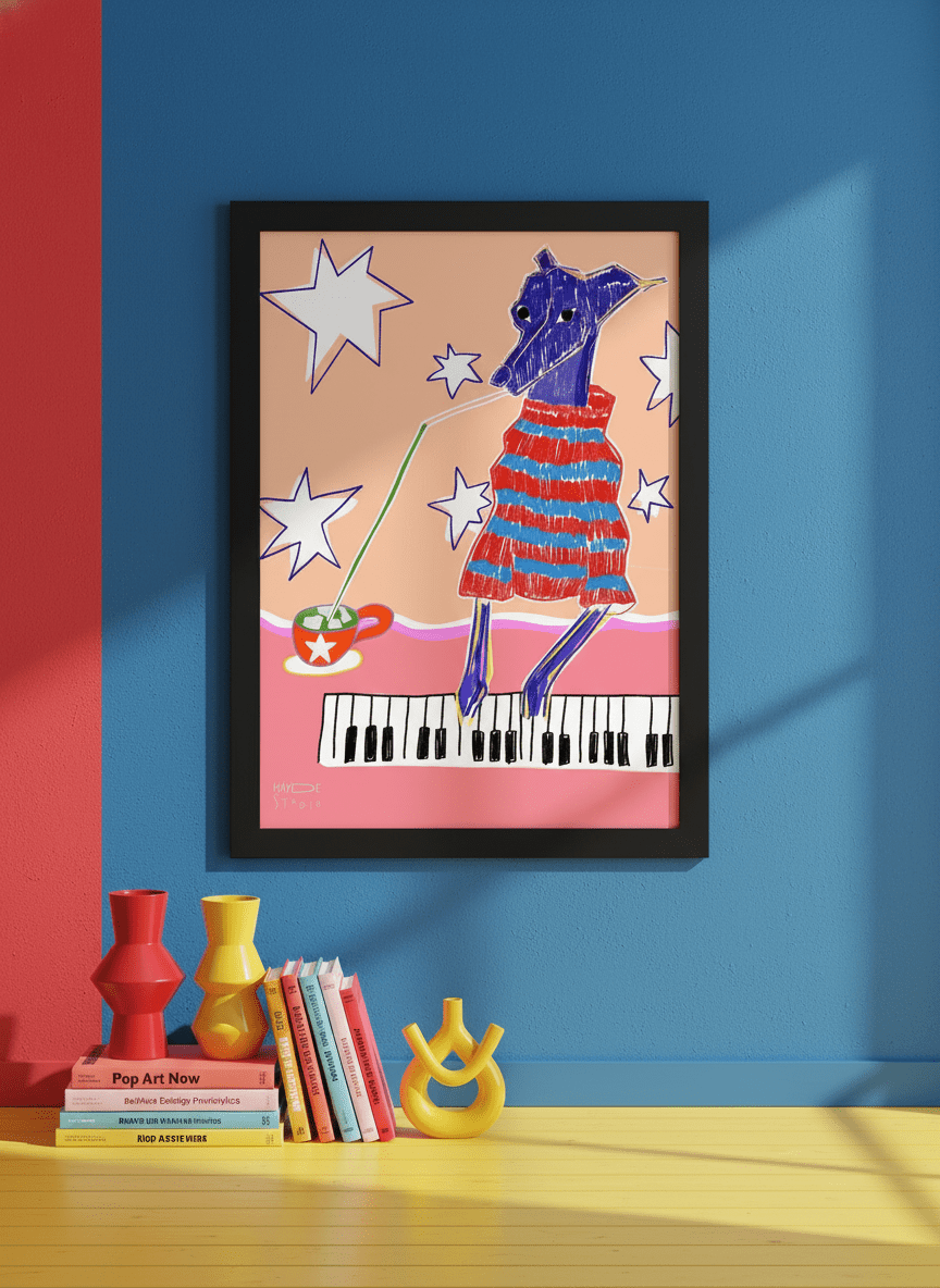 Bold wall art styled in a colourful, eclectic modern home