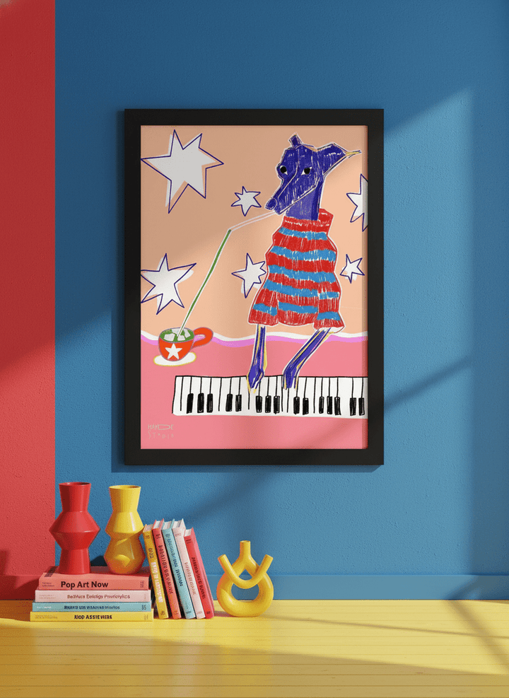 Bold wall art styled in a colourful, eclectic modern home