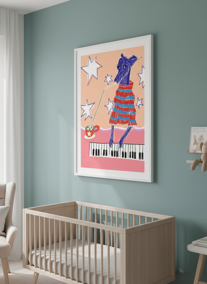 Soft neutral wall art styled in a serene nursery with pastel tones
