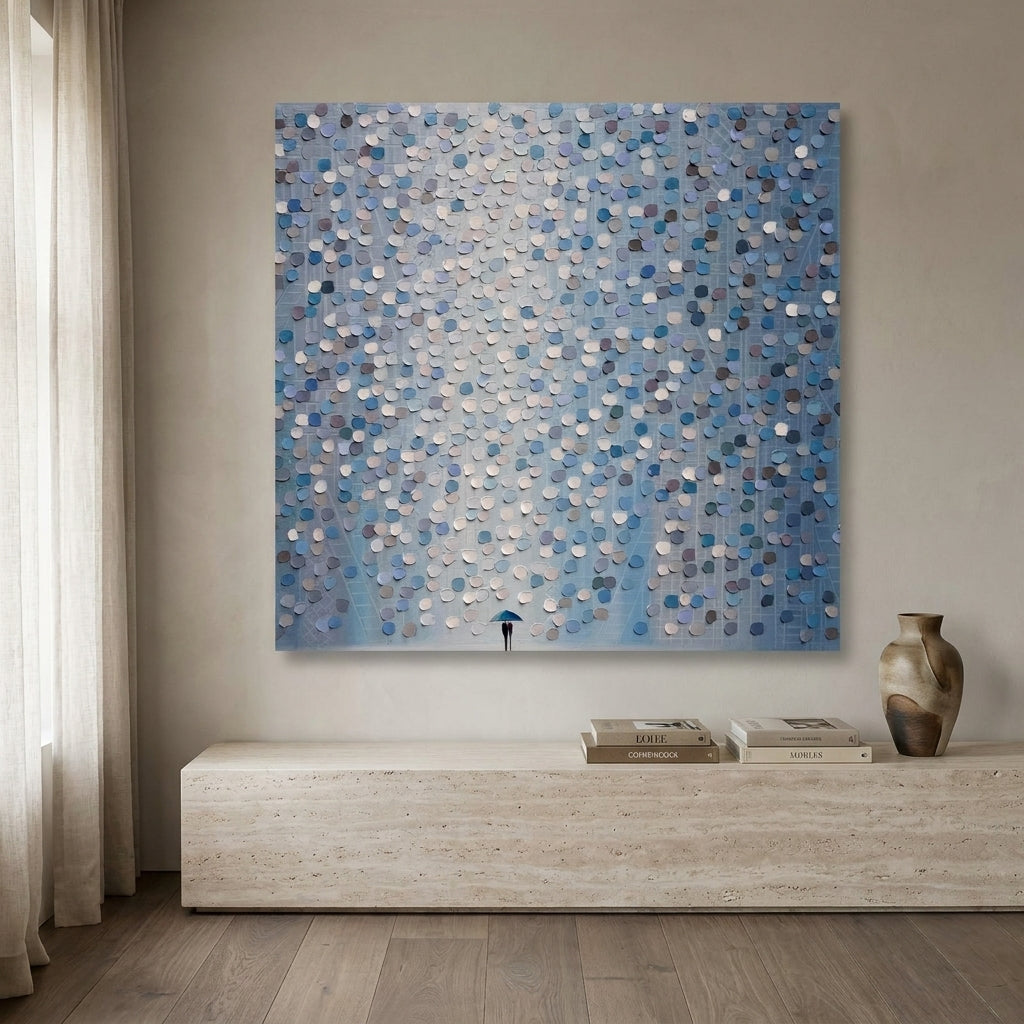 Stretched canvas wall art styled on the wall in a luxe living room