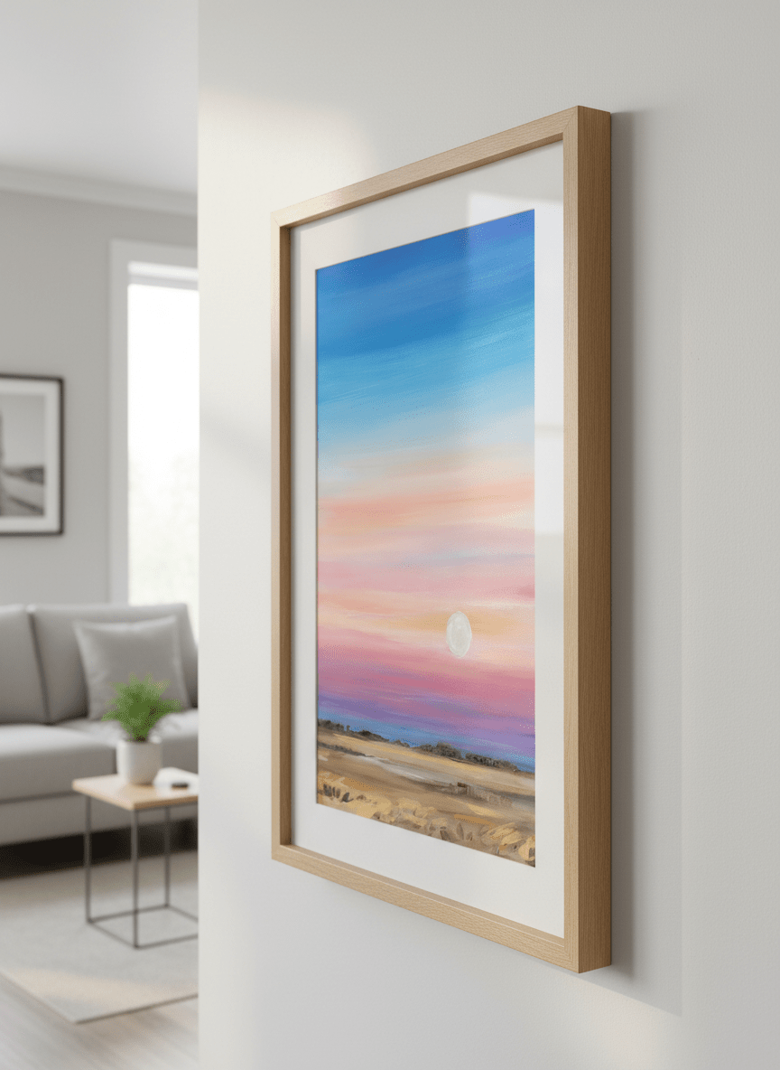 Modern wall art styled above a sofa in a neutral living room
