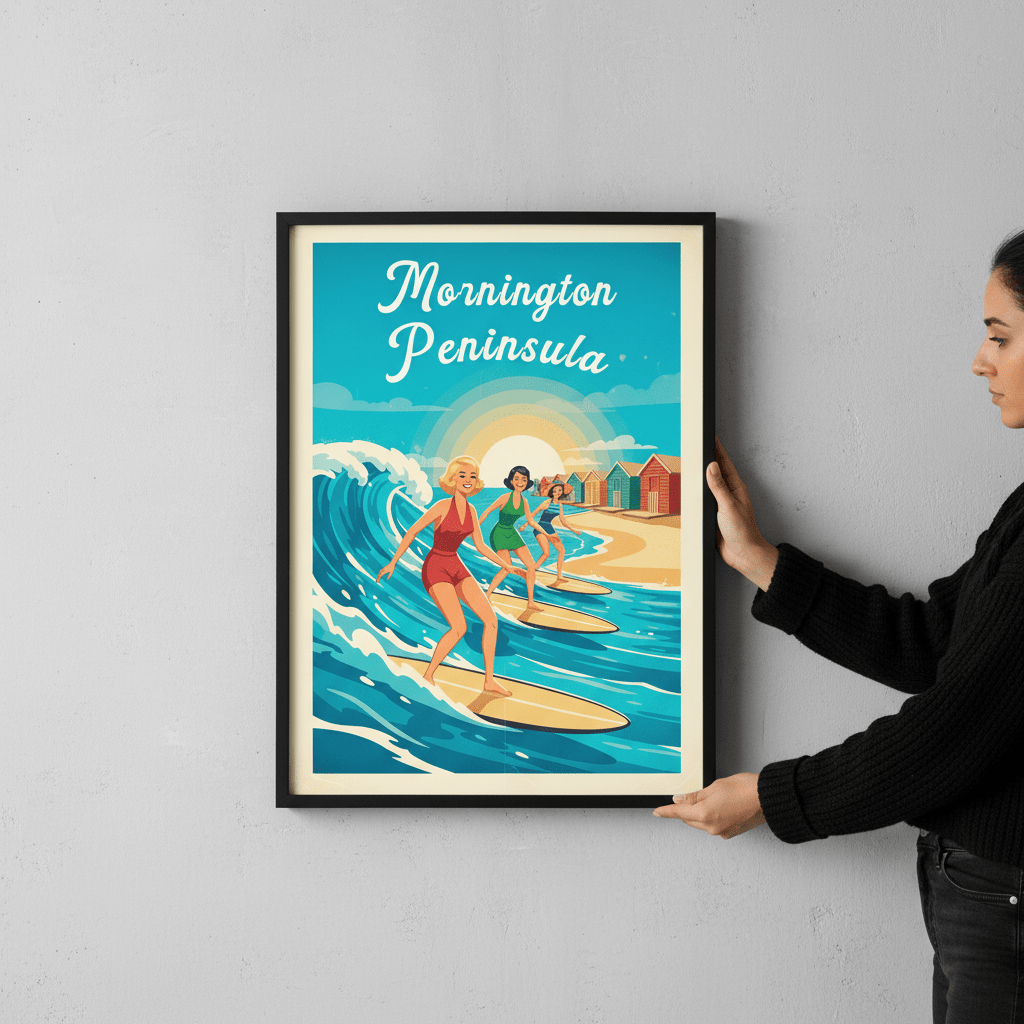 Mornington Peninsula Vintage Women Surfers Poster wall - art - picture - poster