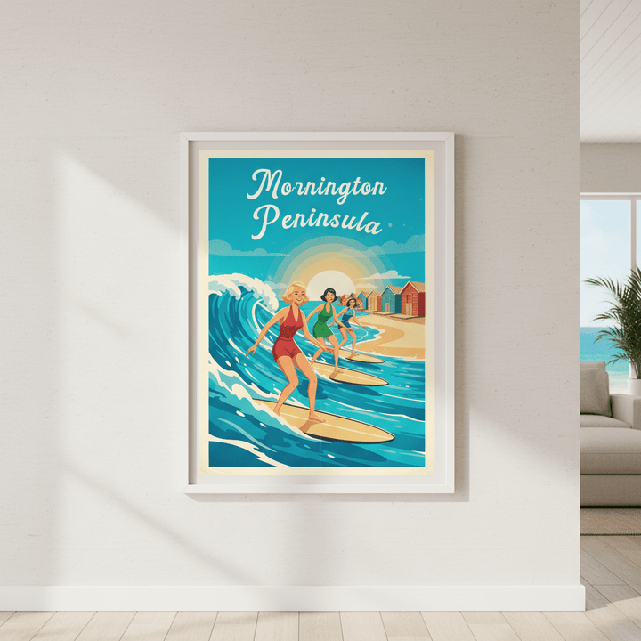 Mornington Peninsula Vintage Women Surfers Poster wall - art - picture - poster