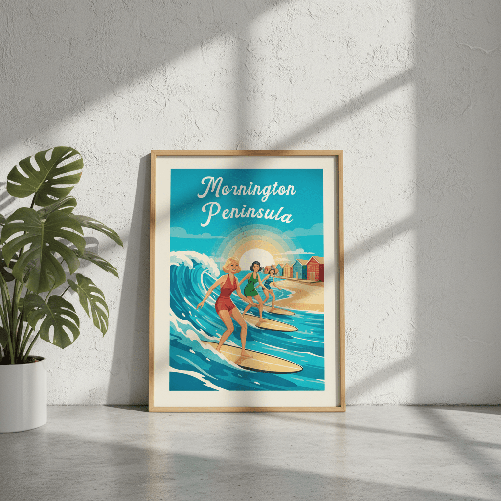 Mornington Peninsula Vintage Women Surfers Poster wall - art - picture - poster