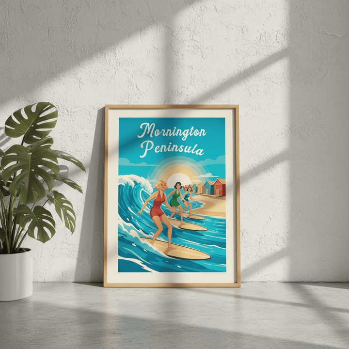 Mornington Peninsula Vintage Women Surfers Poster wall - art - picture - poster