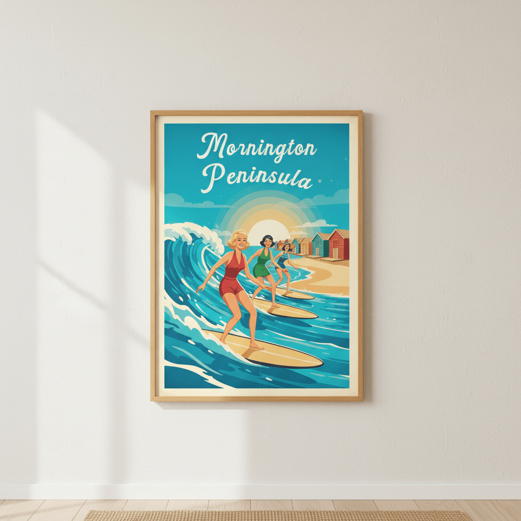 Mornington Peninsula Vintage Women Surfers Poster wall - art - picture - poster