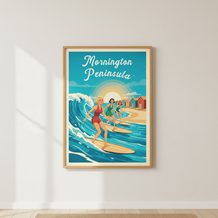 Mornington Peninsula Vintage Women Surfers Poster wall - art - picture - poster