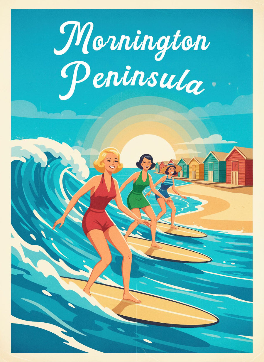 Mornington Peninsula Vintage Women Surfers Poster