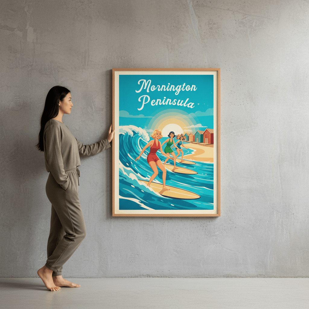 Mornington Peninsula Vintage Women Surfers Poster wall - art - picture - poster
