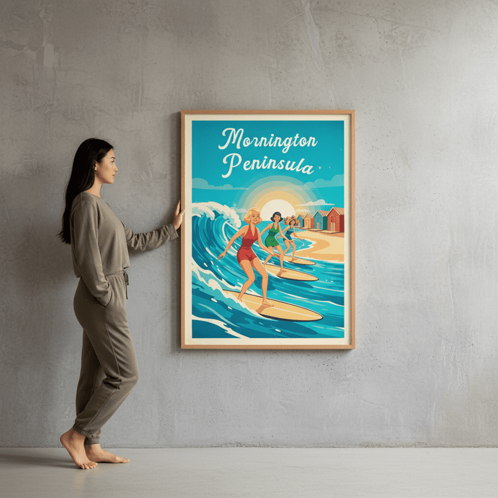 Mornington Peninsula Vintage Women Surfers Poster wall - art - picture - poster