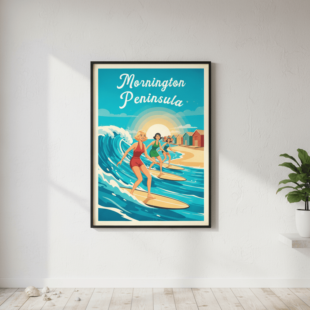 Mornington Peninsula Vintage Women Surfers Poster wall - art - picture - poster
