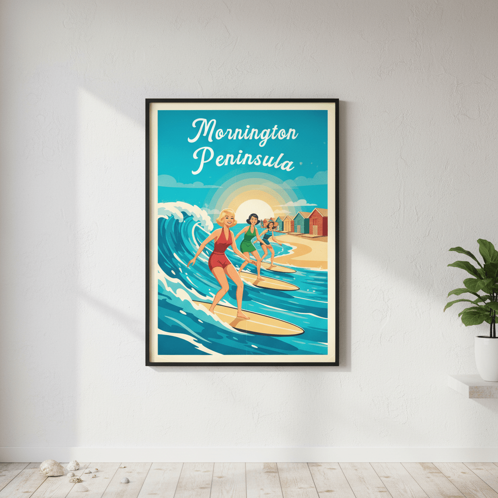 Mornington Peninsula Vintage Women Surfers Poster wall - art - picture - poster