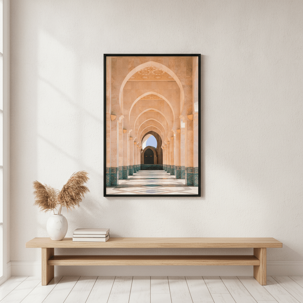 Morocco Arcade of Hassan Mosque Photography wall-art-picture-poster