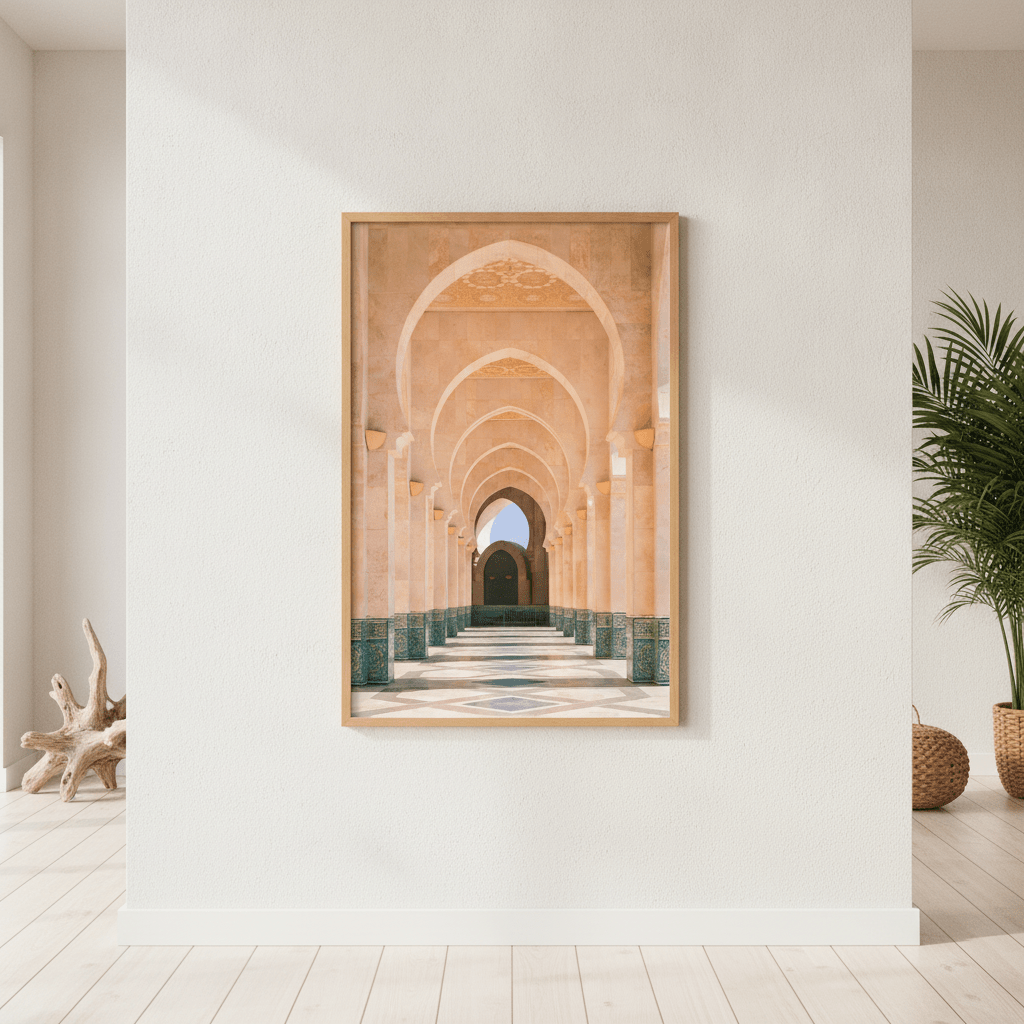 Morocco Arcade of Hassan Mosque Photography wall-art-picture-poster