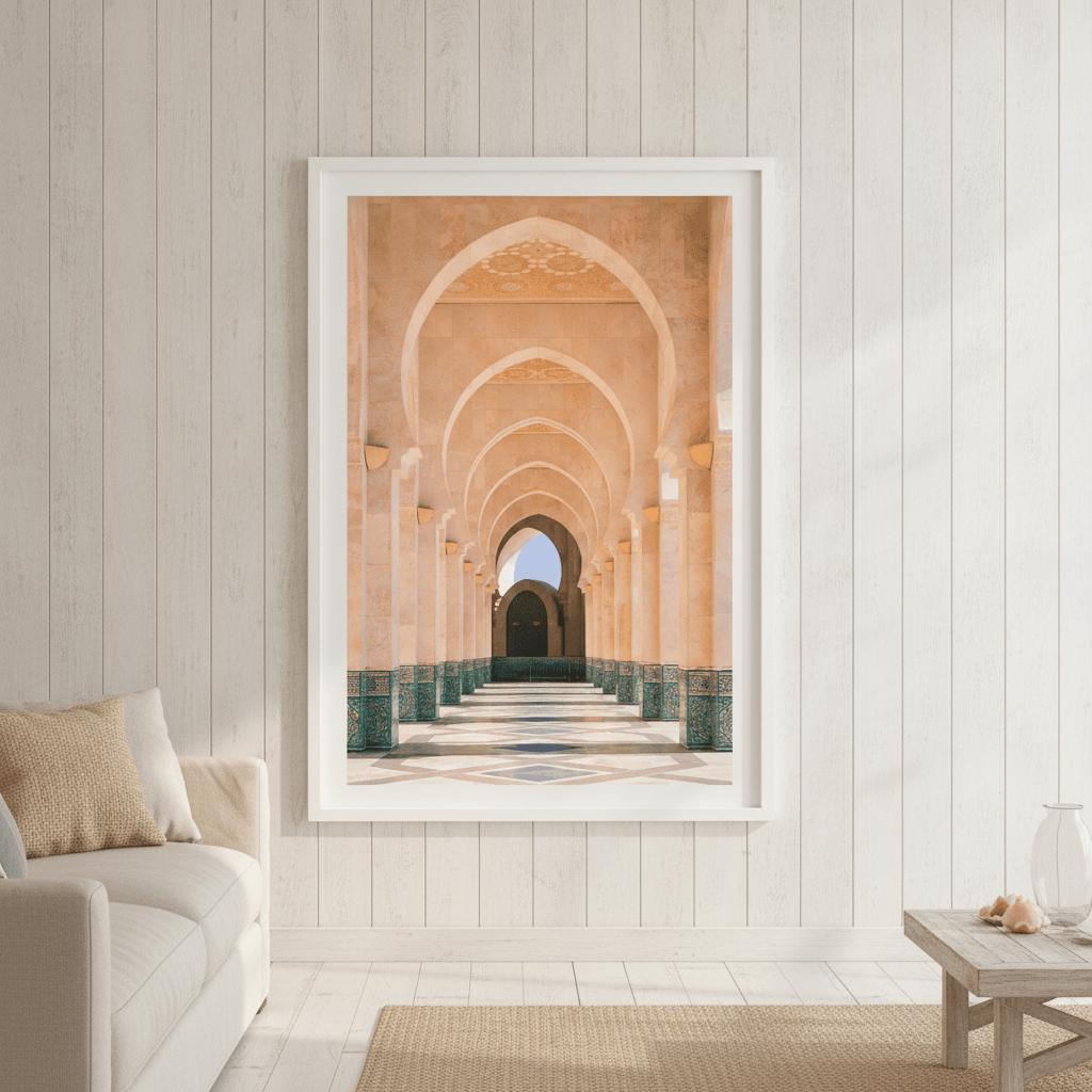 Morocco Arcade of Hassan Mosque Photography wall-art-picture-poster