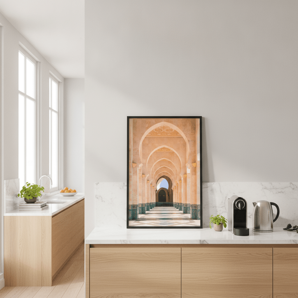 Morocco Arcade of Hassan Mosque Photography wall-art-picture-poster