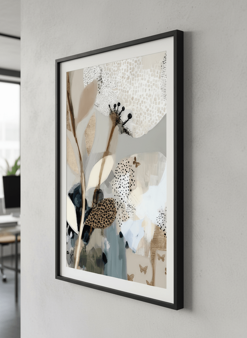 Contemporary wall art featured in a bright modern office workspace