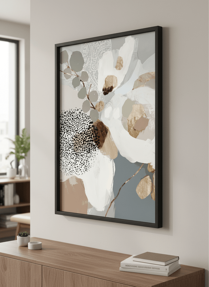 Contemporary wall art featured in a bright modern office workspace