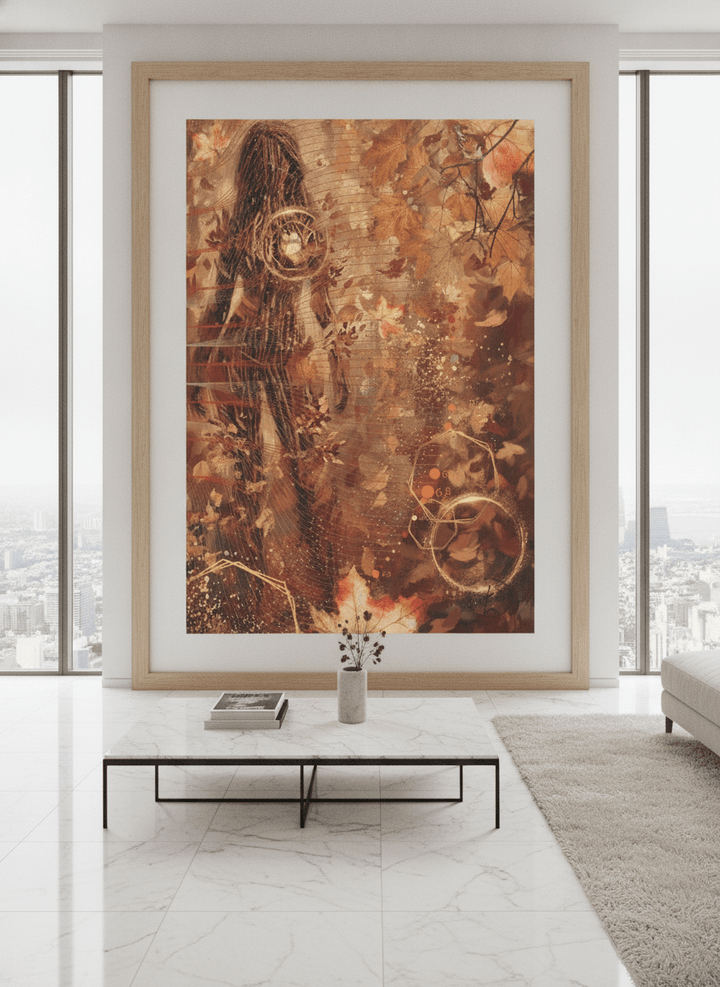 Monumental artwork centred on a feature wall in a luxe interior