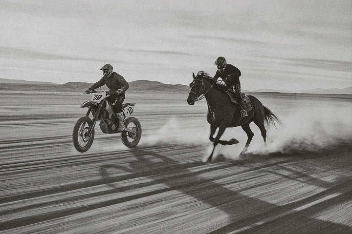 Motorbike vs Horse Desert Race Photograph Print,frame