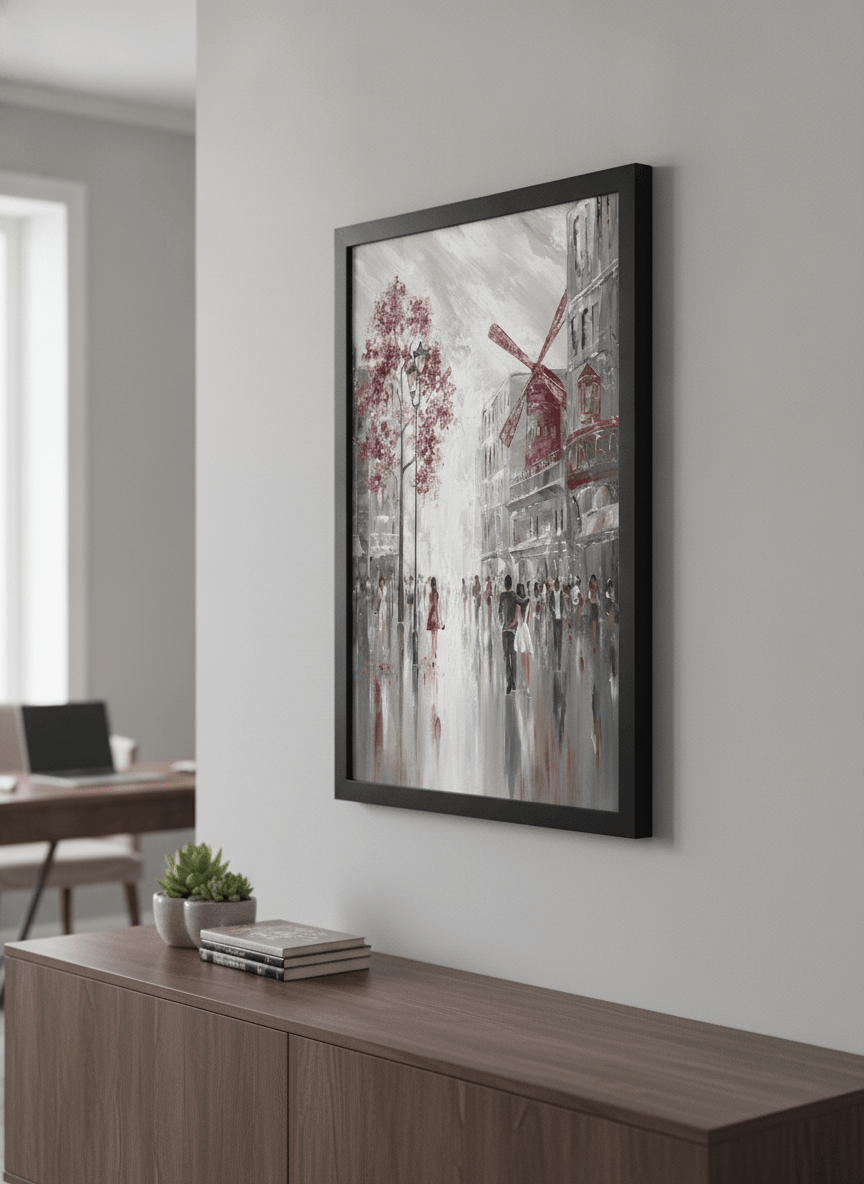 Contemporary wall art featured in a bright modern office workspace