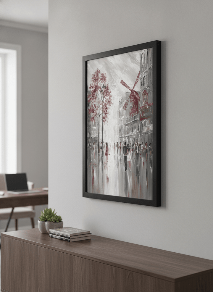 Contemporary wall art featured in a bright modern office workspace