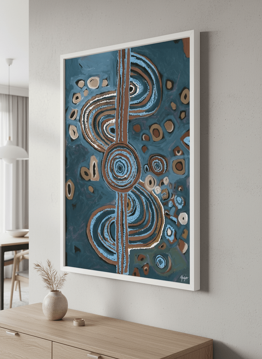 Wall art styled above a dining table in a contemporary home